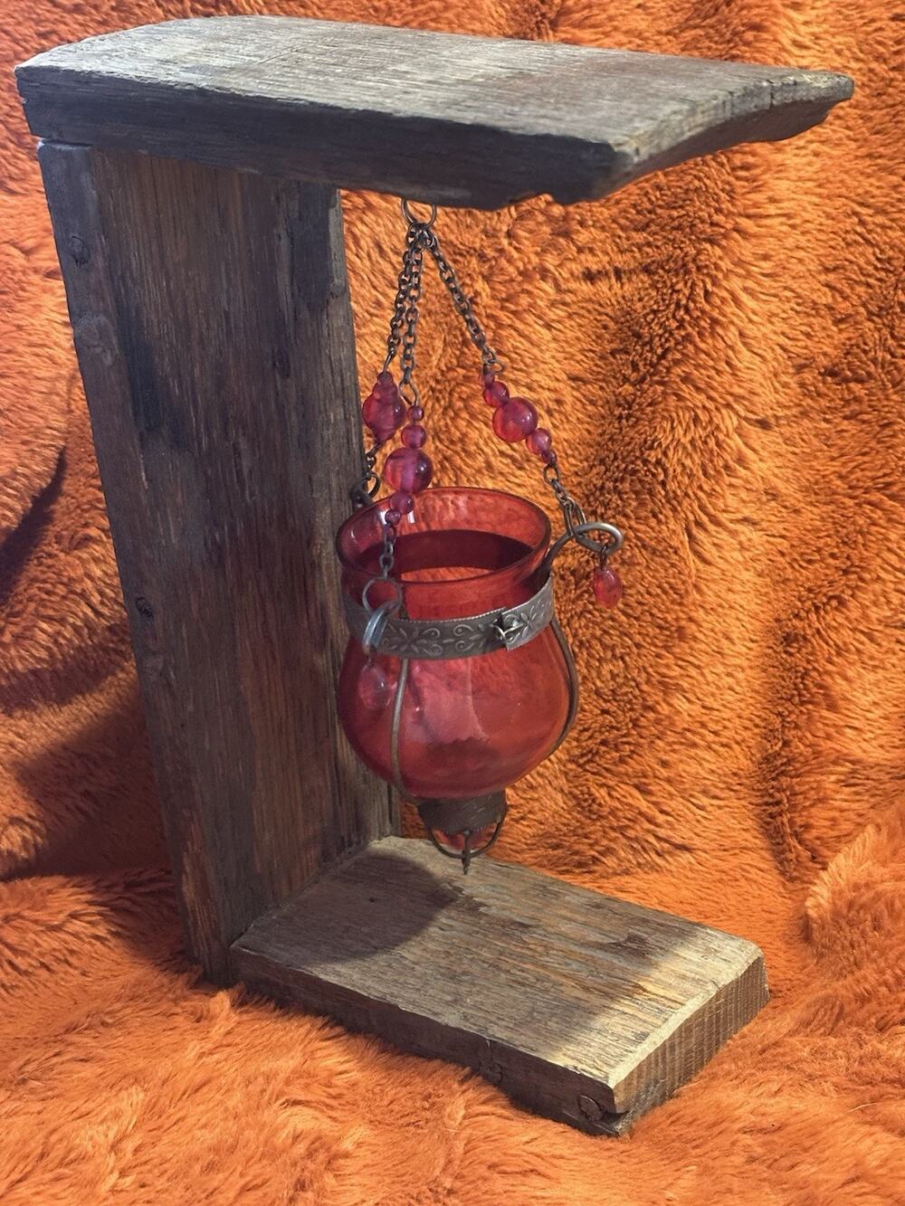 Pegasus Pink Glass Votive Tea Light CandleHolder Hanging w Chain - Silver Accent